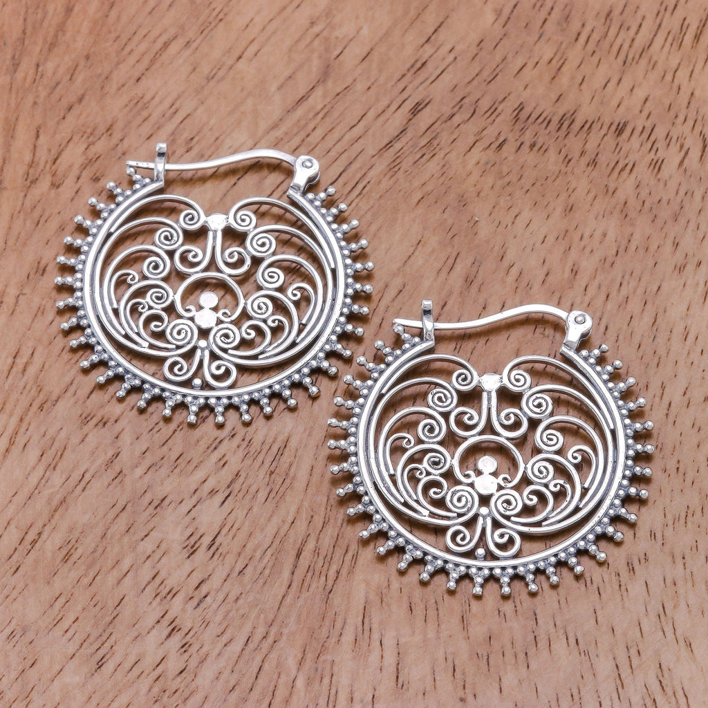 Spiral pattern Sterling Silver Hoop Earrings from Thailand - Beatific Spirals
