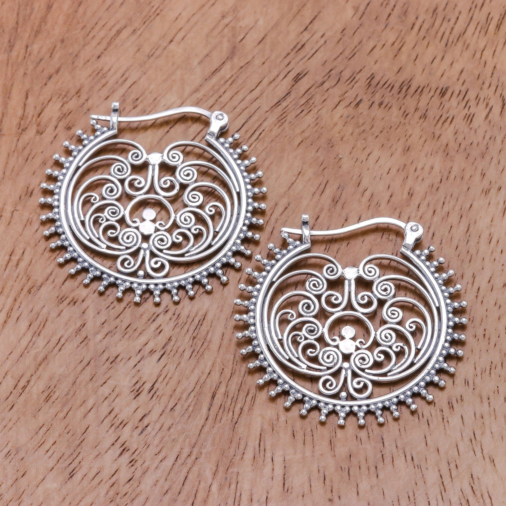 Spiral pattern Sterling Silver Hoop Earrings from Thailand - Beatific Spirals