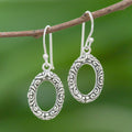 Patterned Oval Sterling Silver Dangle Earrings from Thailand - Oval Fascination