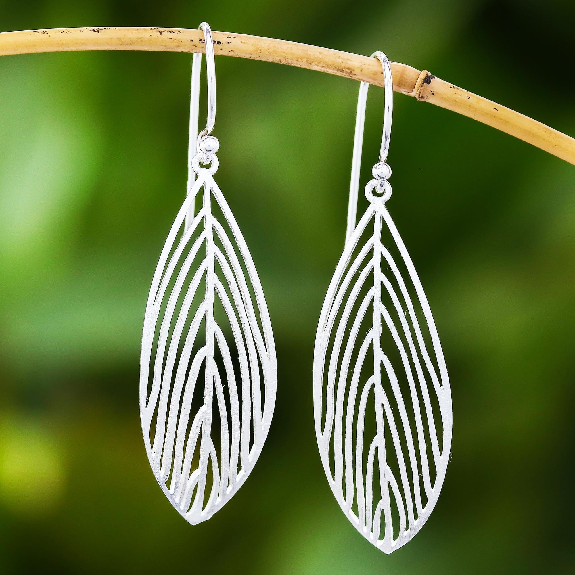 Handmade Leaf Earrings in Sterling Silver from Bali - Leaf Silhouette