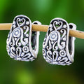 Floral Sterling Silver Hoop Earrings from Thailand - Vintage Garden