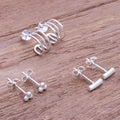 Handmade Sterling Silver Stud Earrings (Set of 3) - Every Day Trio