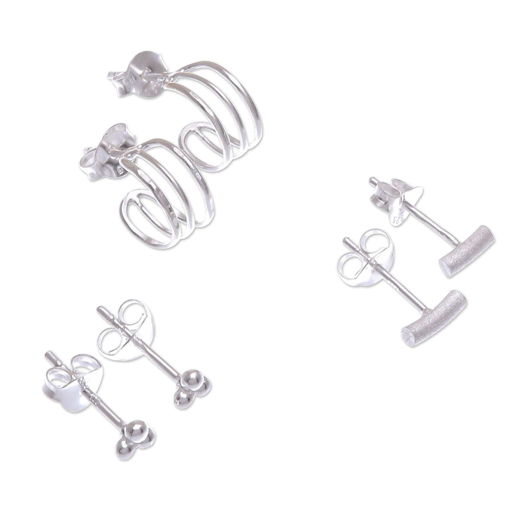 Handmade Sterling Silver Stud Earrings (Set of 3) - Every Day Trio