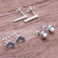Artisan Made Sterling Silver Stud Earrings (Set of 3) - Weekday Trio
