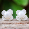 Cultured Pearl and Sterling Silver Floral-Motif Earrings - Pearl Oasis