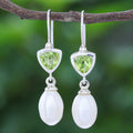 Cultured Pearl and Peridot Dangle Earrings - Spring Green Sea
