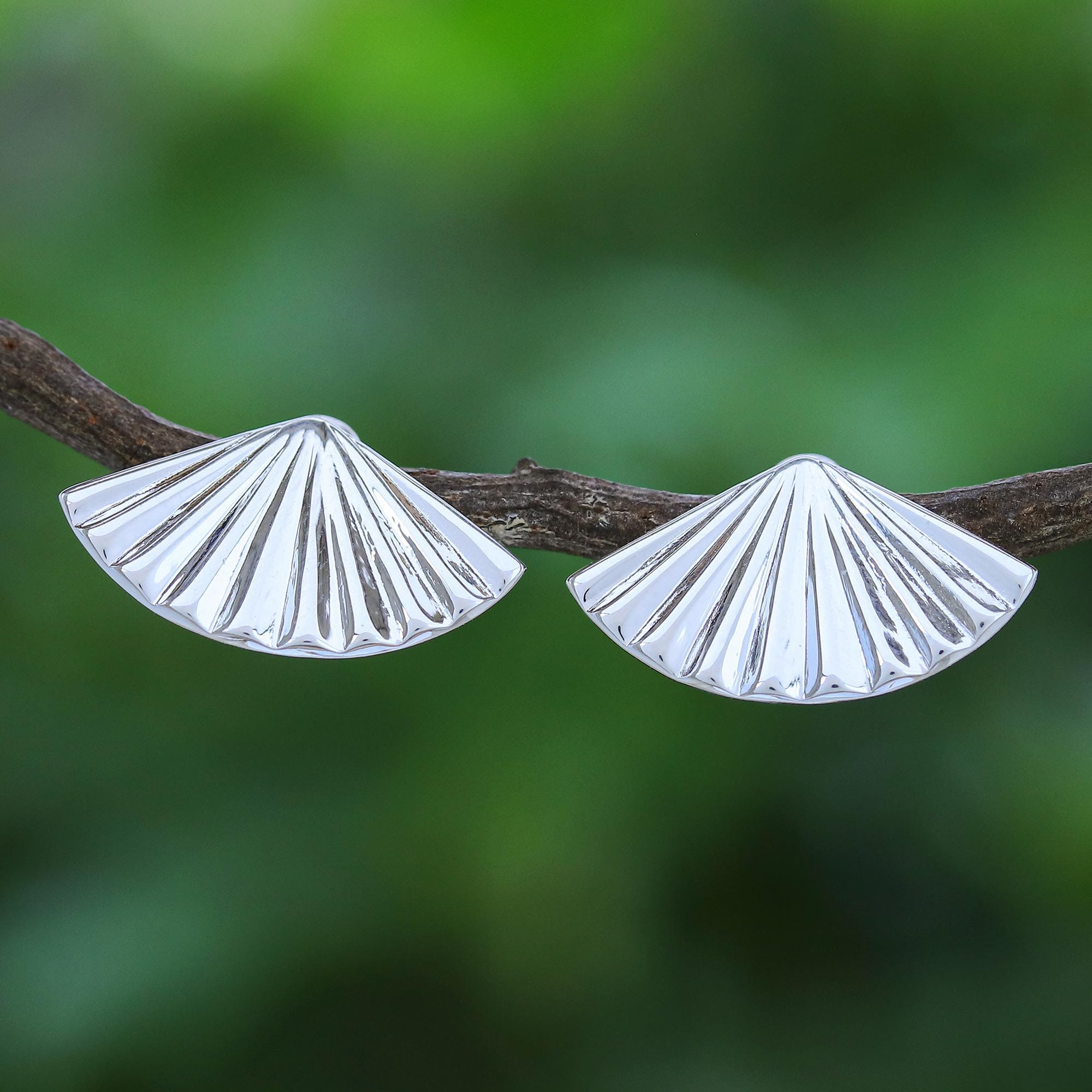 Sterling Silver Drop Earrings with Handheld Fan Motif - Asian Fan