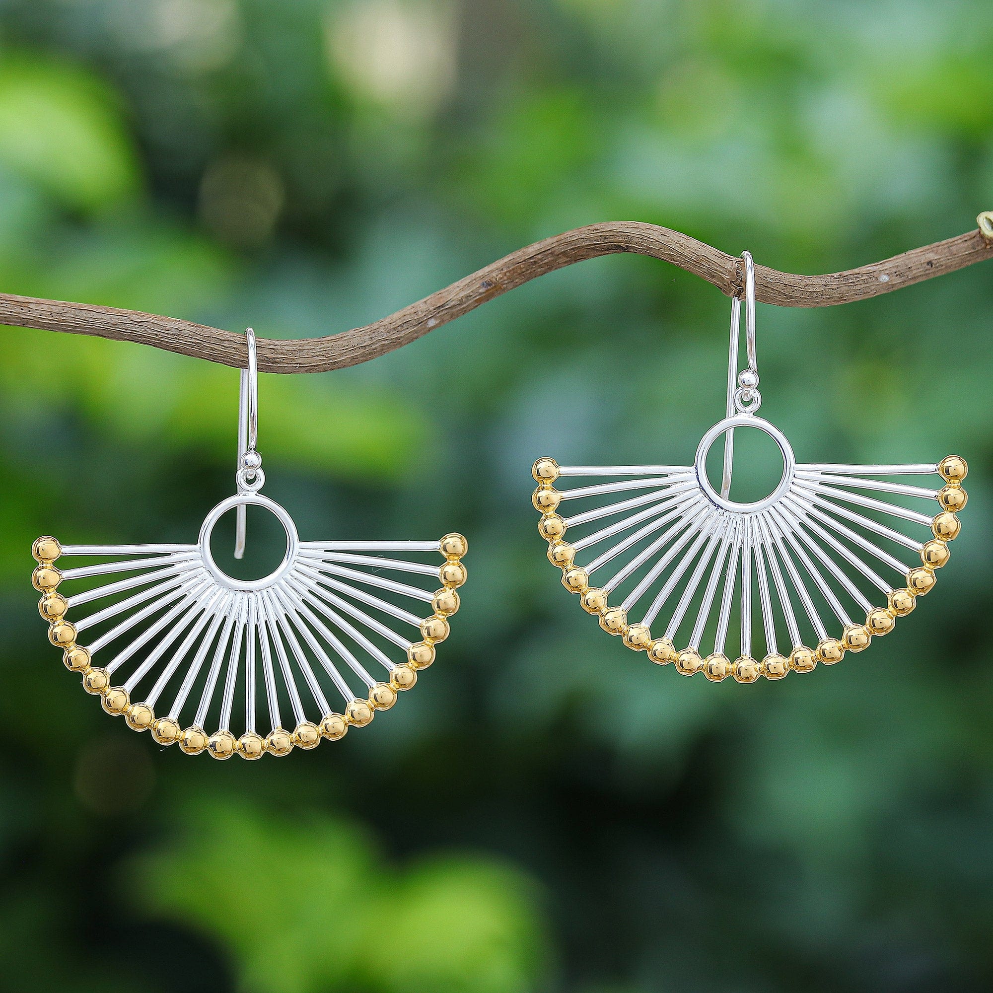Hand Crafted Gold-Accented Dangle Earrings - Palace Fan