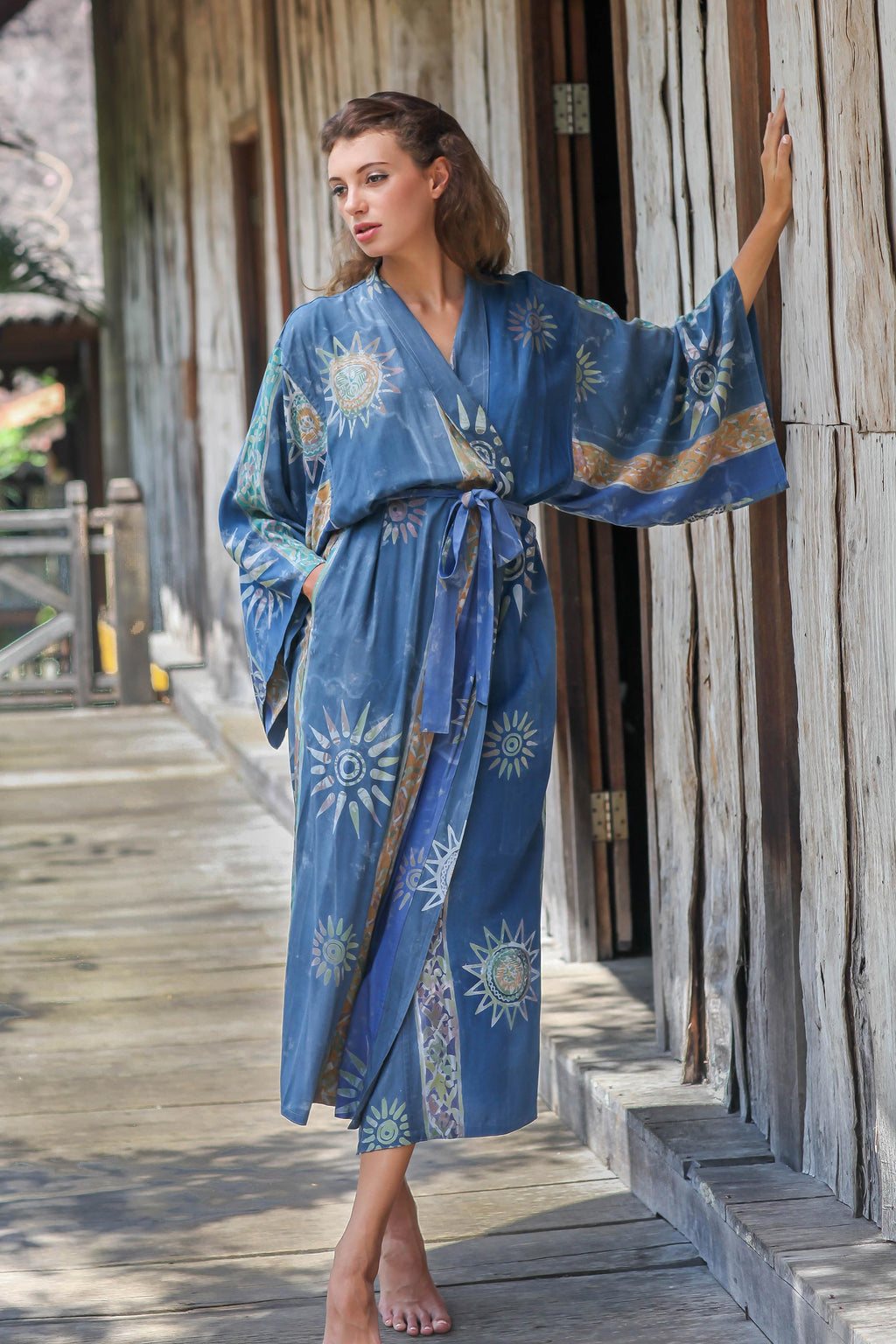 Women's Handcrafted Batik Robe - Midnight in Blue