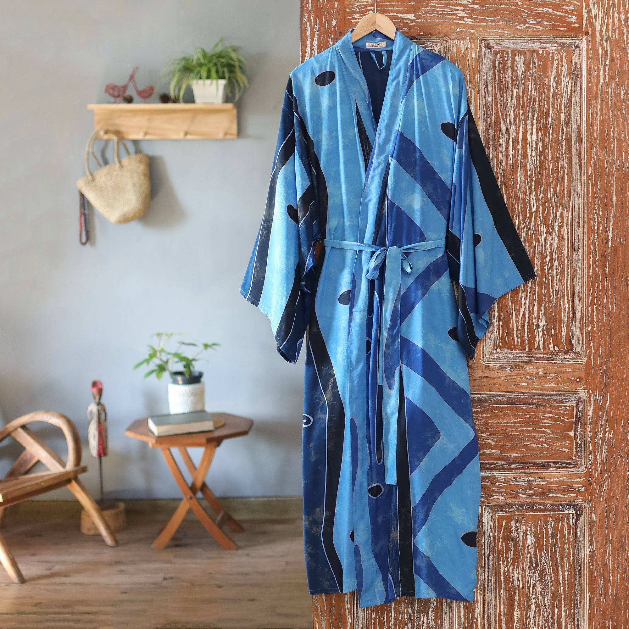 Women's Unique Batik Robe from Indonesia - Tropical Sea