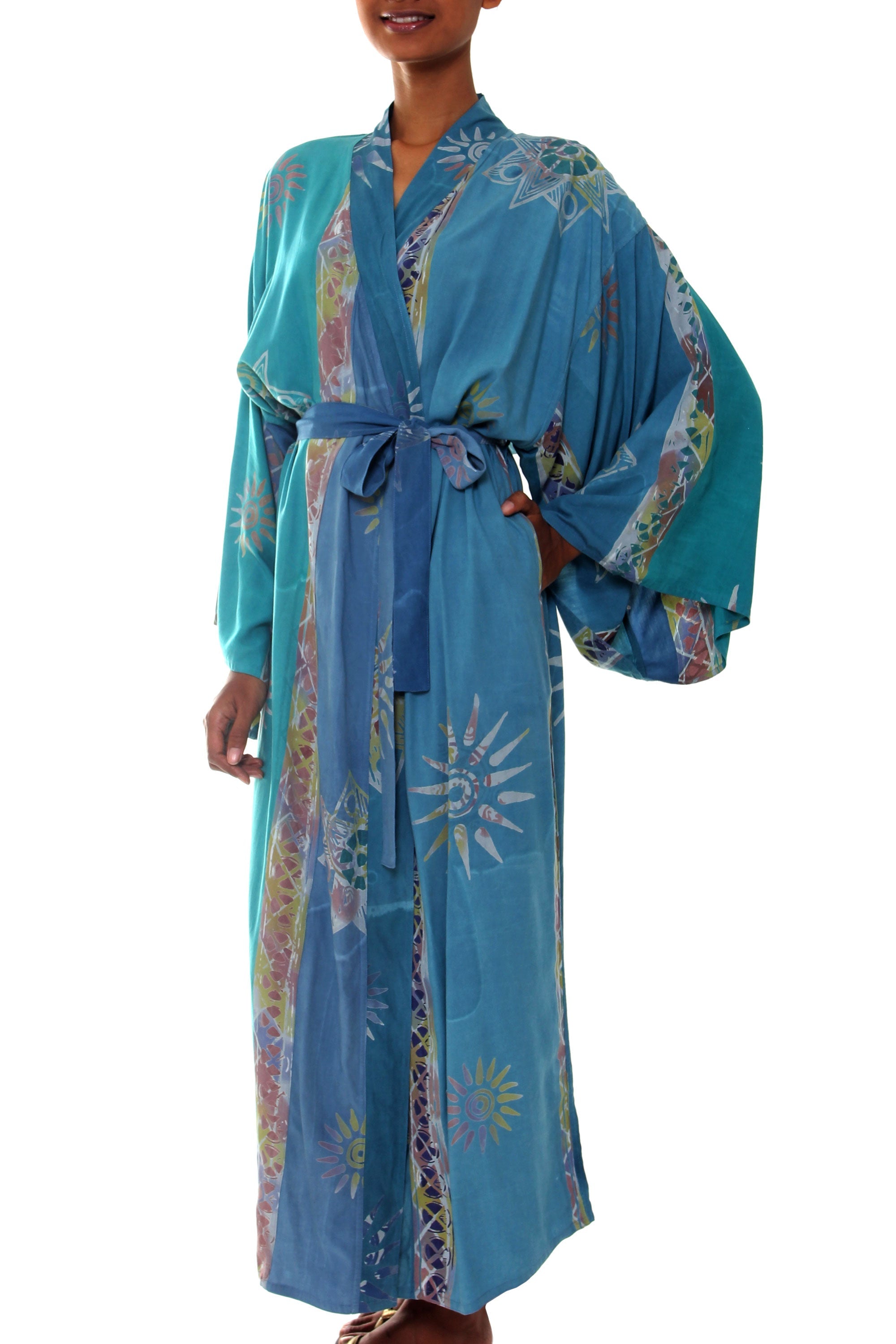 Women's Unique Batik Robe - Green Baliku