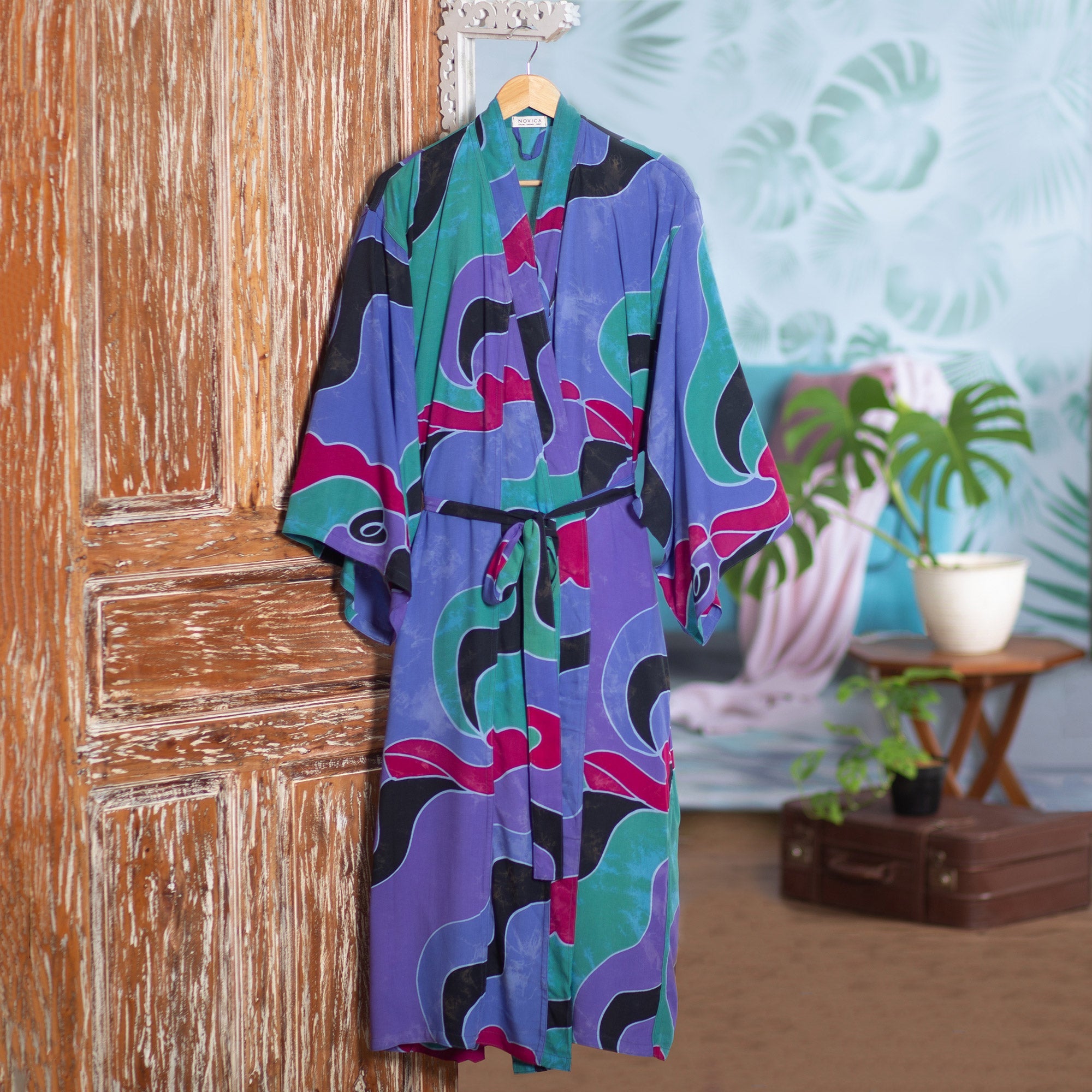 Women's Batik Patterned Robe - Turquoise Ocean